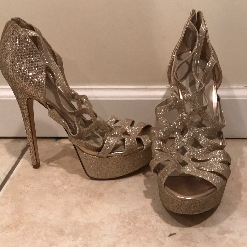 Never worn gold sparkle platform heels